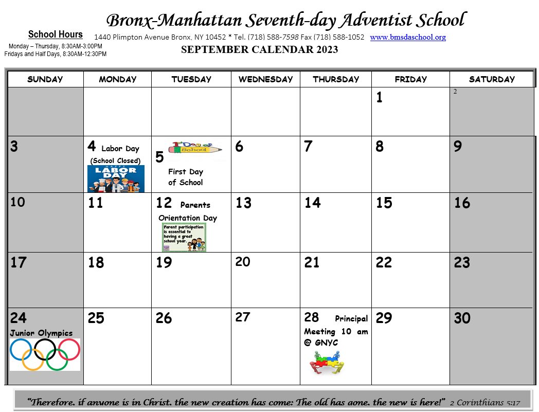 Calendar BronxManhattan SDA School Bronx NY Calendar BronxManhattan SDA School Bronx NY